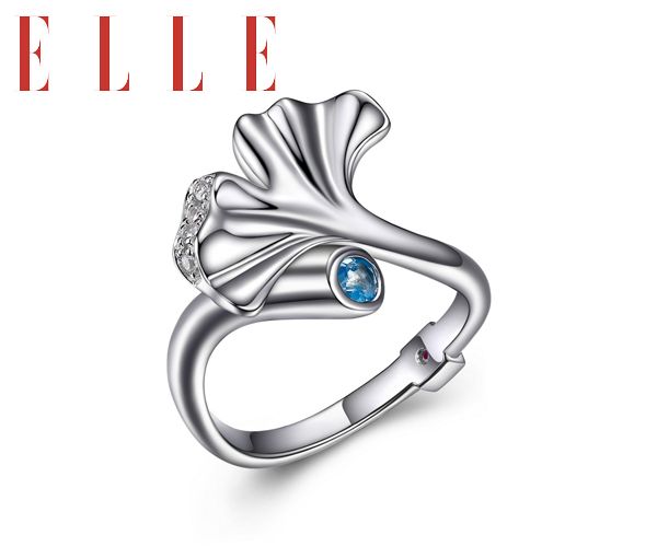 BAGUE ARGENT GINKGO CZ+TOPAZE BLEU BAGUE ARGENT GINKGO CZ+TOPAZE BLEU